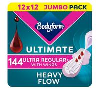 Bodyform Ultimate Ultra Regular Sanitary Towels Wings 144 Pack, Heavy Periods