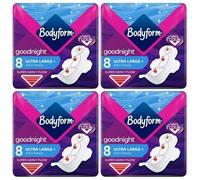 Bodyform Ultra Goodnight Pads with Wings | Sanitary Towels for Super Heavy Flow | Ultra Large+ Night Protection - Pack of 4