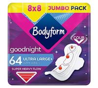 Bodyform Ultra Goodnight Sanitary Towels with Wings, 64 (8 x 8 Packs) Period Pads for Night use, SecureFit Leakage Protection, Ultra-Breathable Top Layer