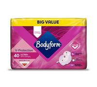 Bodyform Ultra+ Sanitary Towels with Wings (40 Pads), Period Pads with V-Protection, Regular Flow Cour-V Technology with Fast Absorption