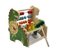 Bodygenix 4 in 1 Wooden Dinosaur Activity Toy - Baby Abacus Clock Shape Sorter & Educational Learning Set - Montessori Early Development Toy for 3+ Year Old Kids Birthday Gifts
