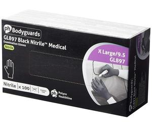 Bodyguards 100 x Black Nitrile Powder Free Disposable Gloves XL
