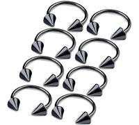 bodyjewellery 8pcs 16g Horseshoe Ring Circular Barbell Cartilage Hoop Septum Nose Lip Eyebrow Spider Bite Tragus Black Spike Ear Pick Size