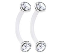 bodyjewelrytrend 2pcs 16g 3/8 Curved Barbell Septum Cartilage Earring Eyebrow Helix Bioflex Flexible Tragus Steel halfball - CL