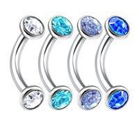 bodyjewelrytrend 4Pcs 16g 6mm Curved Barbell Bar Eyebrow Pinna Cartilage Anti Tragus Bridge Earrings Helix Rim Ear Lobe Snug Halfball BWAY