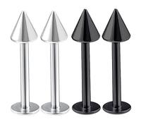 bodyjewelrytrend 4pcs 16g Labret Stud Lip Ring Cartilage Tragus Snakebite Monroe Triple Forward Helix Conch Medusa Lobe Black Spike - 10mm