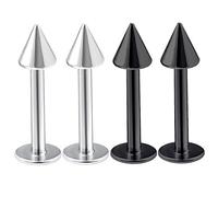 bodyjewelrytrend 4pcs 16g Lip Piercing Cartilage Tragus Snake Bite Monroe Triple Forward Helix Conch Jellyfish Lobe Black Barbell, Alloy Steel, No stone.