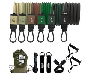 Bodylastics 6 Warrior Resistance Bands for Working Out, Heavy-Duty Exercise Bands with Handles & Gym Ankle Straps, Military-Themed Workout Bands, Up to 156lbs, with Snap Reduction Tech