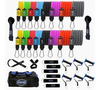 Bodylastics Resistance Band Set, 16 Resistance Bands for Working Out, Exercise Bands with Handles & Gym Ankle Straps, Stackable Workout Bands, Up to 568 lbs, Patented Clips & Snap Reduction Tech
