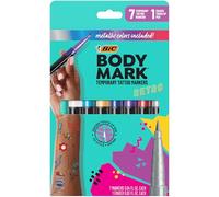 BodyMark 90s Temporary Tattoo Marker for Skin, 4 Metallic, 3 Vibrant Colours, 1 Eraser Pen, Flexible Powder Brush Tip, Safe for Skin, Cosmetic Quality, 8