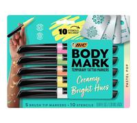 BIC BodyMark Body Art Markers, Pastel Pop, Flexible Brush Tip, 5-Count Pack of Assorted Colors, Skin-Safe*, Cosmetic Quality