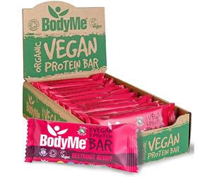 BodyMe Organic Vegan Protein Bar | Raw Beetroot Berry | 12 x 60g Protein Snack Bars | Gluten Free | 16g Complete Protein | 3 Plant Proteins with All Essential Amino Acids | High Protein Vegan Snacks