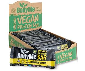 BodyMe Organic Vegan Protein Bar | Raw Turmeric Lemon | 12 x 60g Protein Snack Bars | Gluten Free | 16g Complete Protein | 3 Plant Proteins with All Essential Amino Acids | High Protein Vegan Snacks