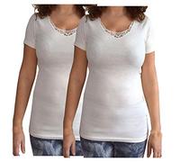 BODYPERFECT Women's Wool and Cotton Half-Sleeve Women's Tank Top V-Neck 2 Pack M- White