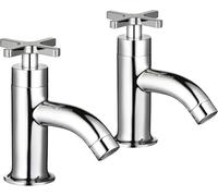 Bodyplus 2Pcs Bathroom Taps - Cross Handle Bathroom Sink Taps with Chrome Finish, Stand-Alone Design, Single-Hole Installation - Durable and Perfect Tap for Bath Basin