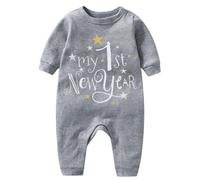 Body's 86 My First New Year Clothes Newborn Baby Boy Girl New Year Outfits Letter Print Playsuit Jumpsuit Headband Outfits Set Bodysuits Girls Size 50, gray, 9-12 Months