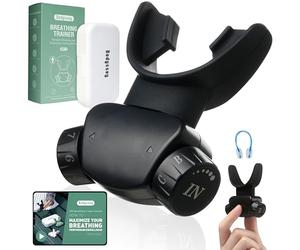 Bodyssey Adjustable Respiratory Trainer, Handheld Breathing Exercise Device with Dual Mouthpieces, Independent Resistance Settings for Enhanced Breathing Techniques (Matte Black)