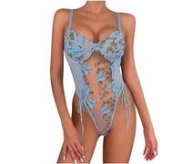 Bodysuit Lingerie Women Sexy Outfits for the Bedroom Ladies Erotic Embroidered Floral Lacey Lingeire Side Corset Backless Lingerie Naughty One Piece Teddy Babydoll Chemise Negligees UK Light Blue