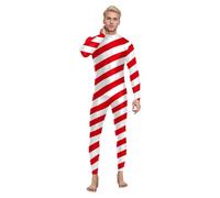 Bodysuit Unisex Elegant Christmas Candy Cane Striped Adult Stage Performance Costume Festive Theatre Outfit With Elastic Fabric Comfort Fit Classic Striped Pattern Details Holiday Show (C-Red, L)