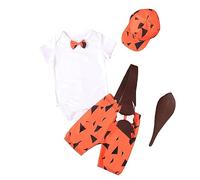 Bodysuit with Bow Tie 92 Caveman Costume Halloween Dog Bone Historical Caveboys Party Romper Straps Shorts Hat Outfits Football Jersey Men's (Orange, 0-3 Months)