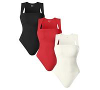 Bodysuits for Womens Tummy Control Sexy Ribbed Strappy Square Neck Sleeveless Tummy Control Tank Tops Bodysuits (3Pcs-A,L)