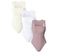 Bodysuits for Womens Tummy Control Sexy Ribbed Strappy Square Neck Sleeveless Tummy Control Tank Tops Bodysuits (3Pcs-C,M)