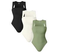 Bodysuits for Womens Tummy Control Sexy Ribbed Strappy Square Neck Sleeveless Tummy Control Tank Tops Bodysuits (3Pcs-B,L)