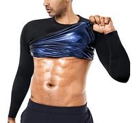 BODYSUNER Sauna Sweat Suits Shirt Waist Trainer for Men Compression Vest Workout Gym Clothes Sweat Enhancer Long Sleeve, Blue, L