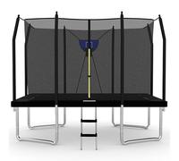 BodyTrain 5x7ft Rectangular Trampoline with Safety Enclosure Ladder & Basketball Game (Black)