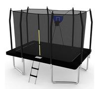BodyTrain 7x11ft Rectangular Trampoline with Safety Enclosure Ladder & Basketball Game (Black)