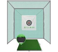 BodyTrain Golf Practice Cage Net with Target And Large Deluxe Practice Mat Package 3x3x3m Stainless Steel Poles Garden Office Golf Swing Practice