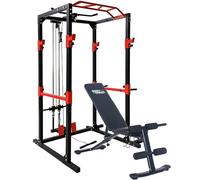 BodyTrain Professional Power Rack with Cable System & Foldable Adjustable Weight Bench Package