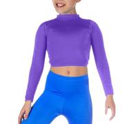 BODYWEAR LTD - Girls Long Sleeve Polo Neck Crop Top - Shiny Nylon - Wardrobe Essential- High Neck - Perfect for Dance, Ballet, Casual Wear, School, Party, Travelling (Purple, 3/4 Years)