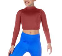 BODYWEAR LTD - Girls Long Sleeve Polo Neck Crop Top - Shiny Nylon - Wardrobe Essential- High Neck - Perfect for Dance, Ballet, Casual Wear, School, Party, Travelling (Wine, 5/6 Years)