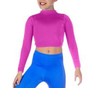 BODYWEAR LTD - Girls Long Sleeve Polo Neck Crop Top - Shiny Nylon - Wardrobe Essential- High Neck - Perfect for Dance, Ballet, Casual Wear, School, Party, Travelling (Hot Pink, 5/6 Years)