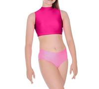 BODYWEAR LTD - Girls Polo Neck Sleeveless Crop Top - Shiny Nylon - Summer Wear - High Neck - Perfect for Dance Yoga, School, Sports, Cycling Training (Hot Pink, 7/8 Years)