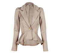 BODYWEAR LTD Ladies Slim Fit Peplum Blazer Coat with Long Sleeves, Cropped Frill Hem Design, Elegant Stretch Fabric, Office or Evening Wear Jacket (Mocha,16)
