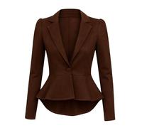 BODYWEAR LTD Ladies Slim Fit Peplum Blazer Coat with Long Sleeves, Cropped Frill Hem Design, Elegant Stretch Fabric, Office or Evening Wear Jacket (Chocolate,14)