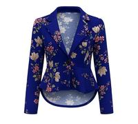 BODYWEAR LTD Ladies Slim Fit Peplum Blazer Coat with Long Sleeves, Cropped Frill Hem Design, Elegant Stretch Fabric, Office or Evening Wear Jacket (Floral Print, 16)
