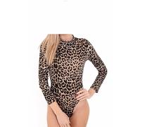 BODYWEAR LTD Ladies Turtle Neck Bodysuit Ladies Long Sleeve Stretch Leotard Top Sizes (Brown Leopard, 8-10)
