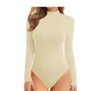 BODYWEAR LTD Ladies Turtle Neck Bodysuit Ladies Long Sleeve Stretch Leotard Top Sizes (Cream, 8-10)