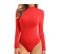 BODYWEAR LTD Ladies Turtle Neck Bodysuit Ladies Long Sleeve Stretch Leotard Top Sizes (Red, 8-10)