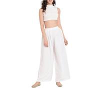BODYWEAR LTD Women Palazzo Pants, Activewear Trousers - Baggy Wide Leg Flared - Elasticated Waist, Yoga Stretch Work Tracksuit Bottoms Gym Joggers, Lounge (White,24-26)