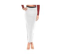 BODYWEAR LTD - Womens Ladies High Elasticated Waisted Gypsy Stretchy Bodycon Long Maxi Skirt Party Club Night Out Maxi Long Pencil Skirts (White, UK Size 12 - M/L)