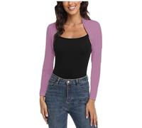 BODYWEAR LTD - Womens Plain Bolero Ruched Long Sleeve Open Front Cropped Cardigan Jacket Style Fashionable Stylish Sophisticated Comfortable & Versatile (Lavender, S-M)