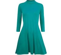 BODYWEAR LTD Womens Polo Turtle Neck Mini Swing Skater Dress with Long Sleeves, Stretchy Flared Fit, Lightweight Soft Fabric, Casual Day to Night Style, Comfortable and Chic, Teal(M-L)