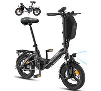 Bodywel 14" Foldable Mini Electric Bike for Adults & Teens, 250W Motor, 36V 10Ah Battery, City Commuter E-Bike with Dual Disc Brakes, LCD Display with APP Control, Black Ebike with Bag & Rack