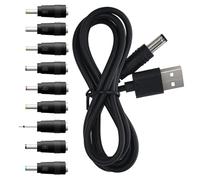 BOEEA 5V DC Power Cord Replacement Charger, USB to DC Plug Charging Cord with 9 Connectors Adapters for Moon Lamp, Massage Wand, Router, LED Light, Speaker and More Devices (Black)