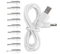 BOEEA 5V DC Power Cord Replacement Charger, USB to DC Plug Charging Cord with 9 Connectors Adapters for Moon Lamp, Massage Wand, Router, LED Light,Speaker and More Devices (White)