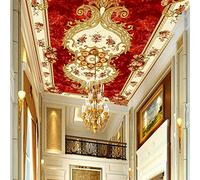 BOEERLCNL PVC self-Adhesive Ceiling Wallpaper 3D Mural red Gold lace Ethnic Style Home Decoration Hotel Ceiling Decorative Wall Art